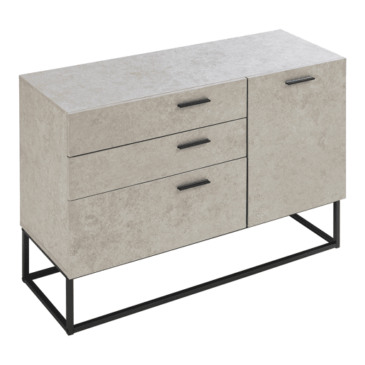 Aparador Lavangen 1 porta e 3 gavetas 75x100x35cm aspeto betão claro en.casa