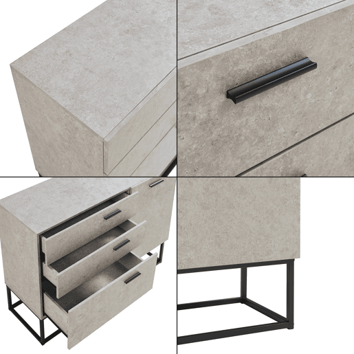 Aparador Lavangen 1 porta e 3 gavetas 75x100x35cm aspeto betão claro en.casa