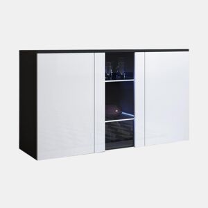 Aparador Sala de estar e jantar PretoBranco 120x40x70 3 portas LED Luke A1 Muebles Bonitos