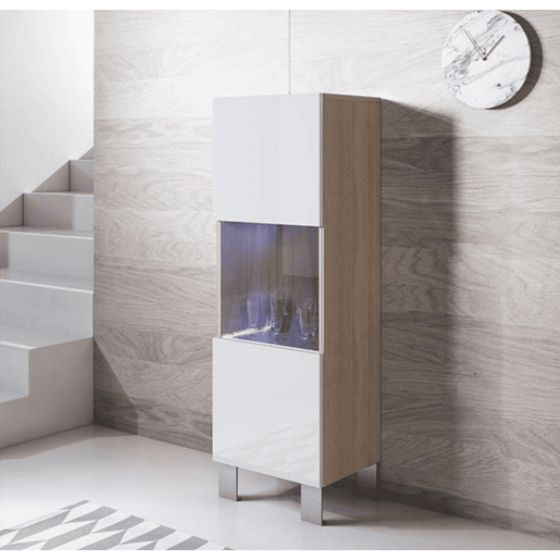 Vitrine Sala de estar e jantar SonomaBranco 40x29x138 1 porta LED Luke V3 Muebles Bonitos
