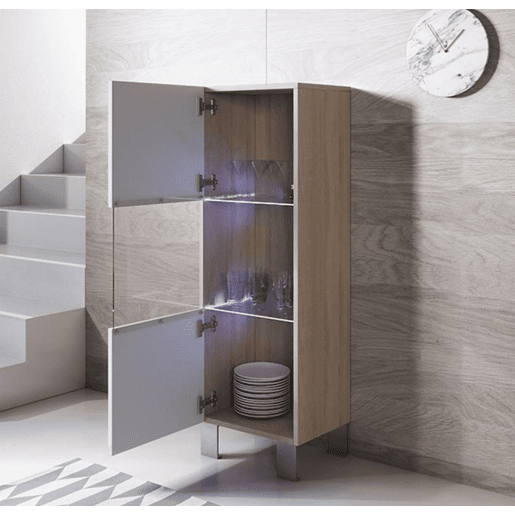 Vitrine Sala de estar e jantar SonomaBranco 40x29x138 1 porta LED Luke V3 Muebles Bonitos