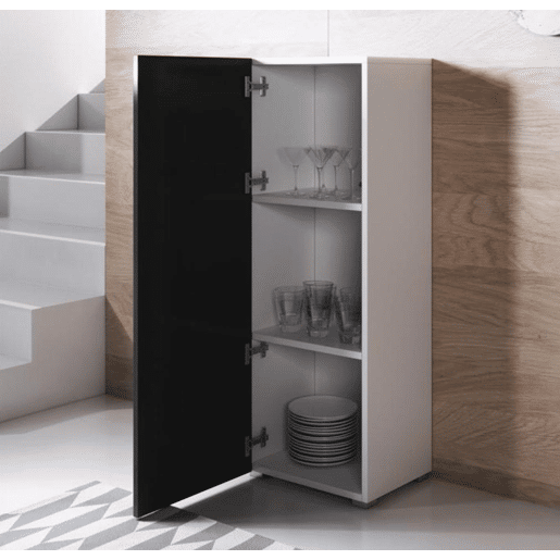 Vitrine Sala de estar e jantar BrancoPreto 40x29x128 1 porta Luke V1 Muebles Bonitos