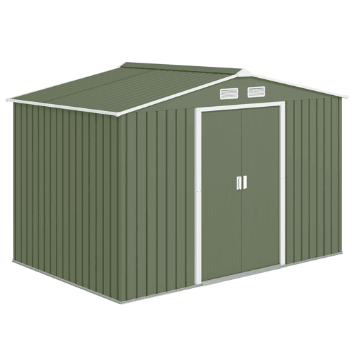 Outsunny Abrigo de Jardim 4,83m² 277x195x192cm Abrigo e Jardim Metálico para Armazenamento de Ferramentas com Base de Reforço Incluída e 4 Janelas Verde Claro