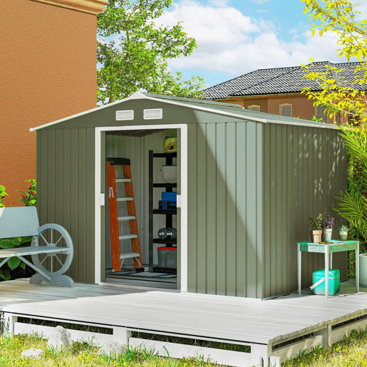 Outsunny Abrigo de Jardim 4,83m² 277x195x192cm Abrigo e Jardim Metálico para Armazenamento de Ferramentas com Base de Reforço Incluída e 4 Janelas Verde Claro
