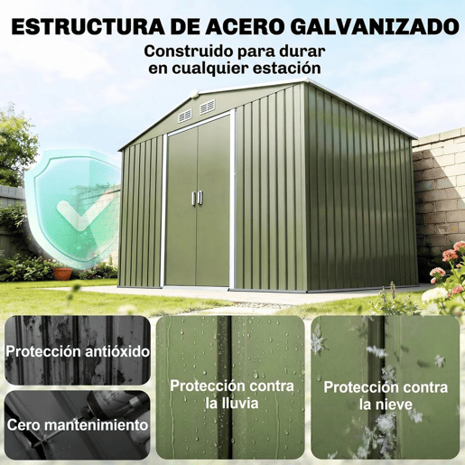 Outsunny Abrigo de Jardim 4,83m² 277x195x192cm Abrigo e Jardim Metálico para Armazenamento de Ferramentas com Base de Reforço Incluída e 4 Janelas Verde Claro