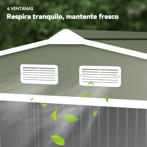 Outsunny Abrigo de Jardim 4,83m² 277x195x192cm Abrigo e Jardim Metálico para Armazenamento de Ferramentas com Base de Reforço Incluída e 4 Janelas Verde Claro