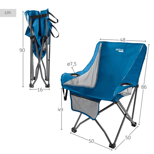 Pack de 2 cadeiras de campismo dobráveis azuis com bases para copos e bolso Aktive