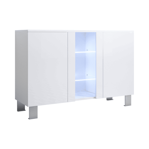 Aparador Sala de estar e jantar Branco 120x40x82 3 portas LED Luke A1 Muebles Bonitos