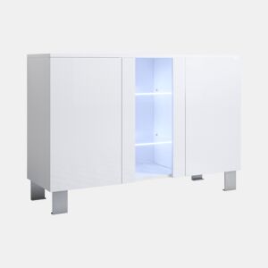 Aparador Sala de estar e jantar Branco 120x40x82 3 portas LED Luke A1 Muebles Bonitos