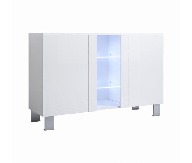 Aparador salón comedor blanco 120x40x82 3 puertas led luke a1 muebles bonitos