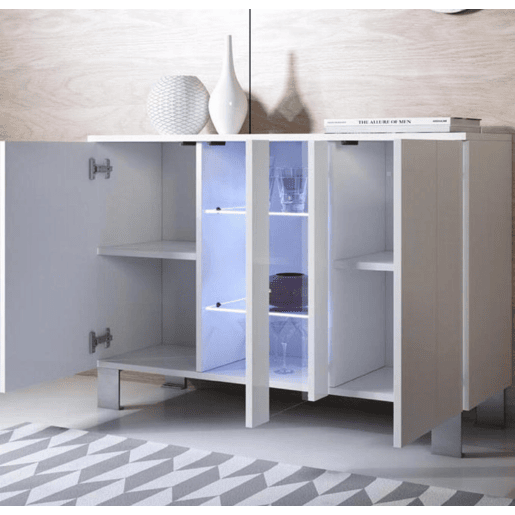 Aparador Sala de estar e jantar Branco 120x40x82 3 portas LED Luke A1 Muebles Bonitos