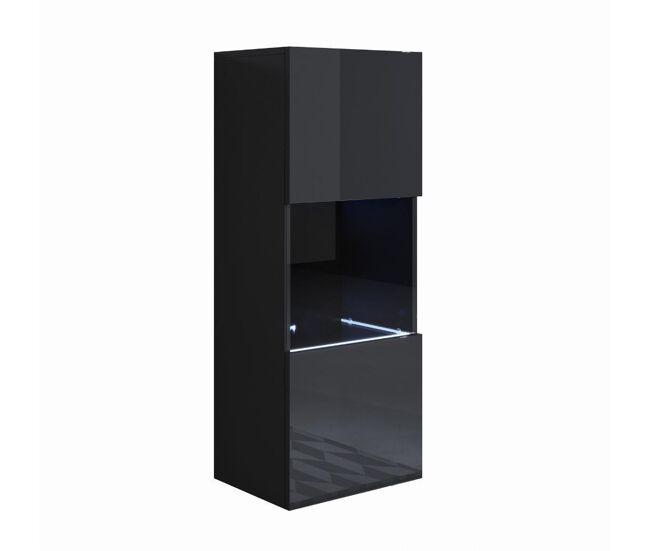 Vitrina salón comedor negro 40x29x126 1 puerta led luke v3 muebles bonitos