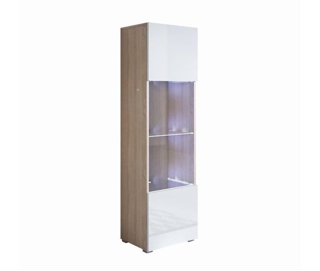 Vitrina salón comedor sonoma/blanco 40x29x167 1 puerta led luke v6 muebles bonitos