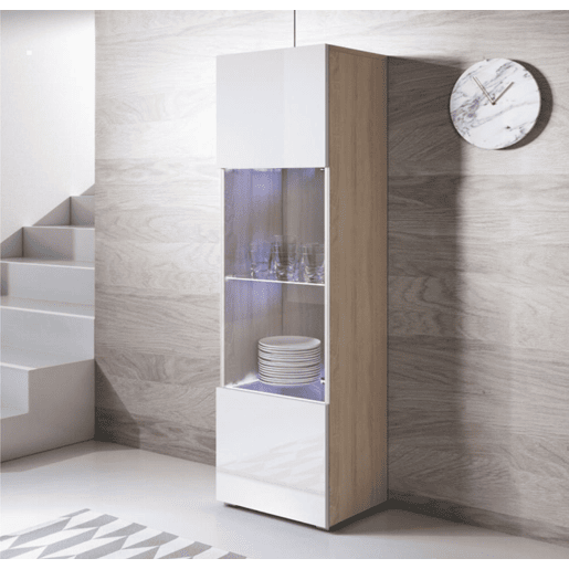 Vitrine Sala de estar e jantar SonomaBranco 40x29x167 1 porta LED Luke V6 Muebles Bonitos