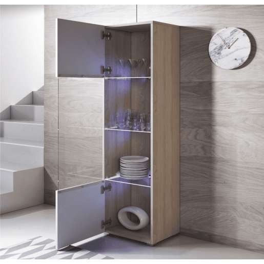Vitrine Sala de estar e jantar SonomaBranco 40x29x167 1 porta LED Luke V6 Muebles Bonitos