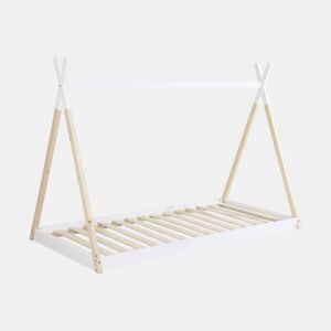 Cama tipi infantil, pinho natural com estrado incluído, Tobias, Branco, 196x100x136.5 cm