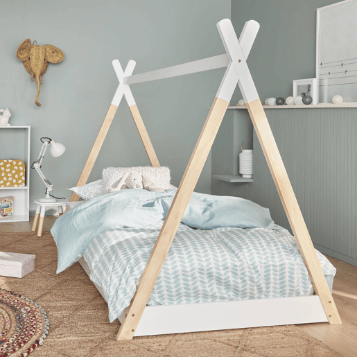 Cama tipi infantil, pinho natural com estrado incluído, Tobias, Branco, 196x100x136.5 cm