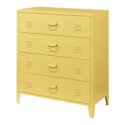 Armário metálico Hämeenlinna com 4 gavetas aço 80x40x92 cm Amarelo en.casa