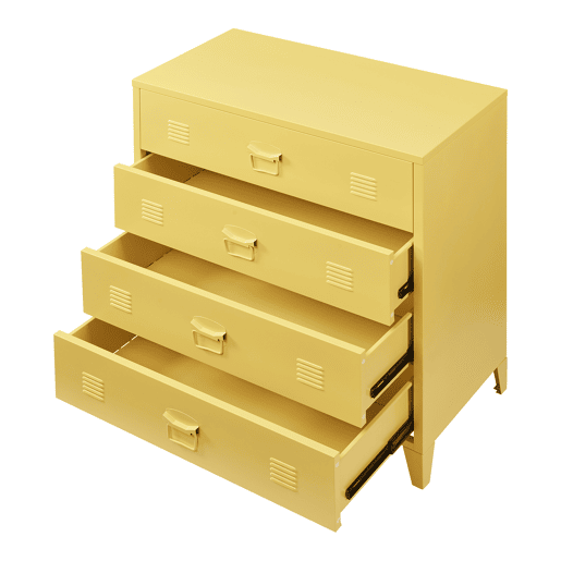 Armário metálico Hämeenlinna com 4 gavetas aço 80x40x92 cm Amarelo en.casa