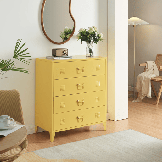 Armário metálico Hämeenlinna com 4 gavetas aço 80x40x92 cm Amarelo en.casa