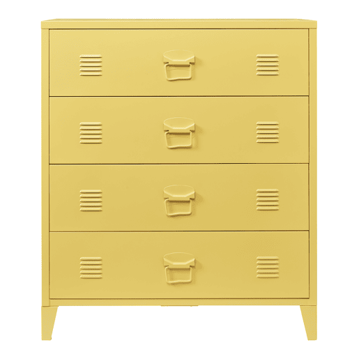 Armário metálico Hämeenlinna com 4 gavetas aço 80x40x92 cm Amarelo en.casa