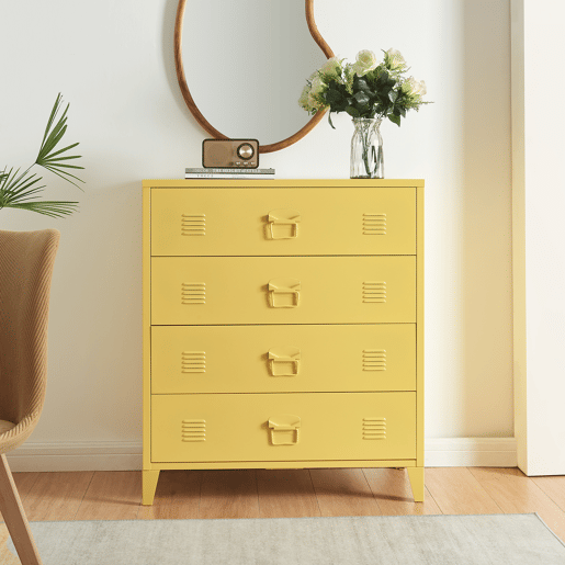 Armário metálico Hämeenlinna com 4 gavetas aço 80x40x92 cm Amarelo en.casa