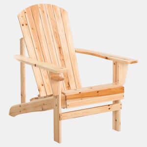 Outsunny Cadeira Adirondack de Madeira Cadeira de Jardim com Apoio para os Braços Encosto Alto para Terraço Balcão Exterior 72,5x97x96cm Natural
