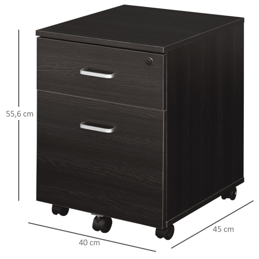 Vinsetto Arquivador para Escritório Móvel de Arquivos com 2 Gavetas 5 Rodas com Travões e Fechadura com 2 Chaves para Escritório Secretária Casa 40x45x55,6cm Wengué