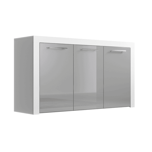 Aparador Sala de estar e jantar BrancoCinzento 144x42x80 3 portas Nelia Muebles Bonitos