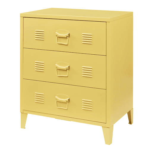 Armário metálico Hämeenlinna com 3 gavetas aço 60x40x72 cm Amarelo en.casa