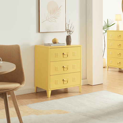 Armário metálico Hämeenlinna com 3 gavetas aço 60x40x72 cm Amarelo en.casa