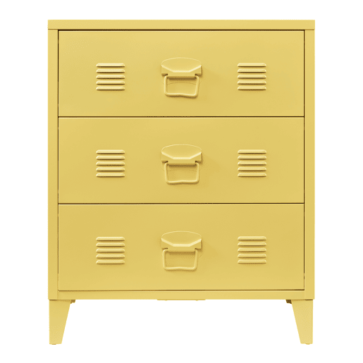 Armário metálico Hämeenlinna com 3 gavetas aço 60x40x72 cm Amarelo en.casa