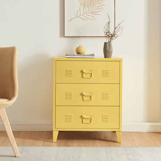 Armário metálico Hämeenlinna com 3 gavetas aço 60x40x72 cm Amarelo en.casa