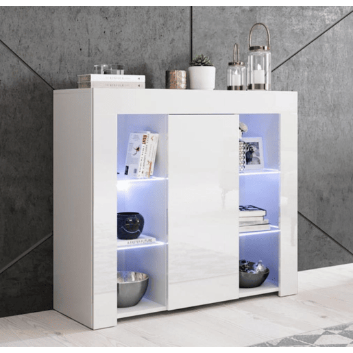 Aparador Sala de estar e jantar Branco 94x35x83 1 porta LED Lilian Muebles Bonitos
