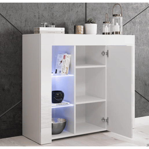 Aparador Sala de estar e jantar Branco 94x35x83 1 porta LED Lilian Muebles Bonitos