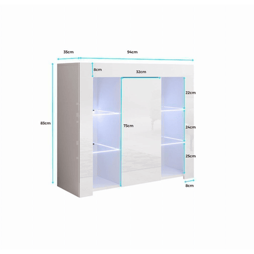 Aparador Sala de estar e jantar Branco 94x35x83 1 porta LED Lilian Muebles Bonitos