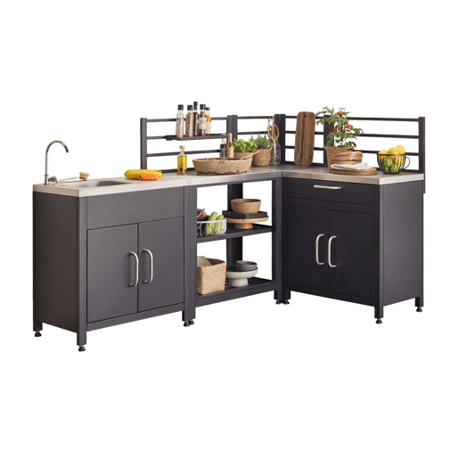 Cozinha ao ar livre 4 módulos aço inoxidável, Grimaud 4 modules, Preto, 80x48x124 cm