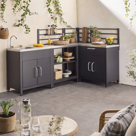 Cozinha ao ar livre 4 módulos aço inoxidável, Grimaud 4 modules, Preto, 80x48x124 cm
