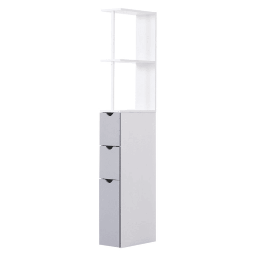 HOMCOM Coluna Estreita de Casa de Banho Armário Alto Moderno com 2 Prateleiras, 2 Gavetas e 1 Porta Antiviragem 15x33x136,8 cm Branco e Cinzento