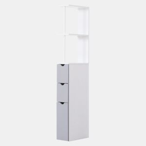 HOMCOM Coluna Estreita de Casa de Banho Armário Alto Moderno com 2 Prateleiras, 2 Gavetas e 1 Porta Antiviragem 15x33x136,8 cm Branco e Cinzento