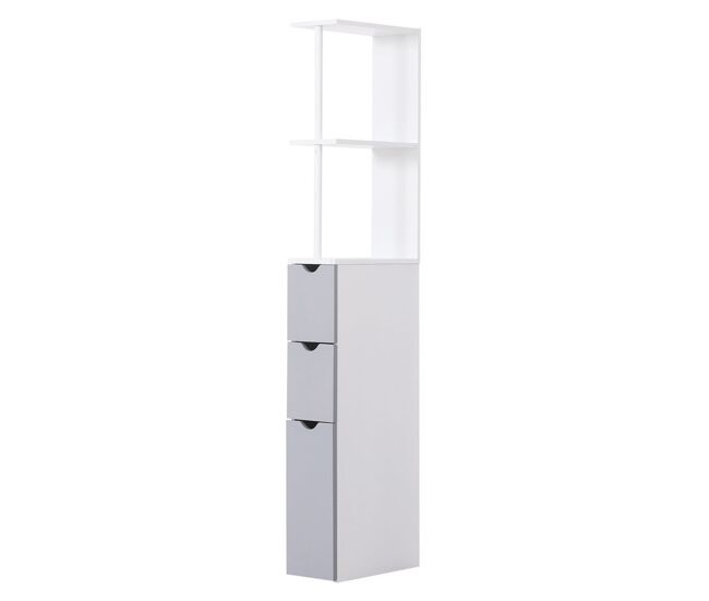 Homcom columna auxiliar de baño estrecha armario alto de baño moderno mueble auxiliar con 2 estantes 2 cajones y 1 puerta antivuelco 15x33x136,8 cm blanco