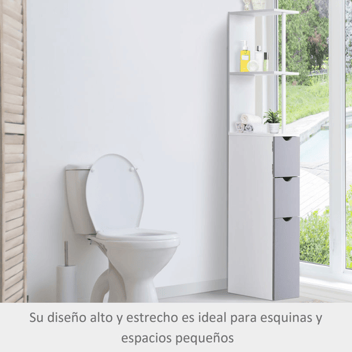 HOMCOM Coluna Estreita de Casa de Banho Armário Alto Moderno com 2 Prateleiras, 2 Gavetas e 1 Porta Antiviragem 15x33x136,8 cm Branco e Cinzento