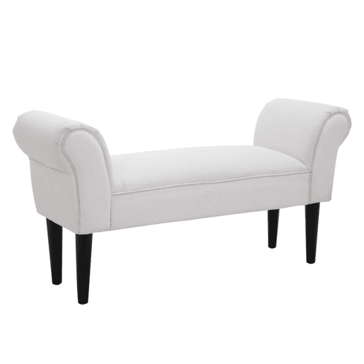 HOMCOM Banco de Pé de Cama Banco com Braços Curvados Estofado e Pés de Madeira para Dormitório Entrada Sala de Estar Carga Máxima 130kg 102x31x51cm Branco
