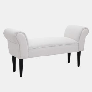 HOMCOM Banco de Pé de Cama Banco com Braços Curvados Estofado e Pés de Madeira para Dormitório Entrada Sala de Estar Carga Máxima 130kg 102x31x51cm Branco