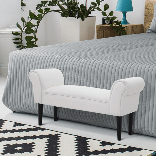HOMCOM Banco de Pé de Cama Banco com Braços Curvados Estofado e Pés de Madeira para Dormitório Entrada Sala de Estar Carga Máxima 130kg 102x31x51cm Branco