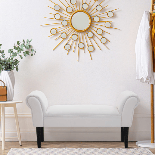 HOMCOM Banco de Pé de Cama Banco com Braços Curvados Estofado e Pés de Madeira para Dormitório Entrada Sala de Estar Carga Máxima 130kg 102x31x51cm Branco