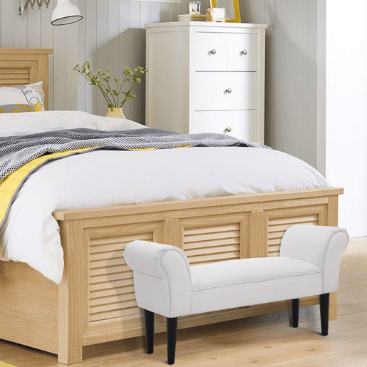 HOMCOM Banco de Pé de Cama Banco com Braços Curvados Estofado e Pés de Madeira para Dormitório Entrada Sala de Estar Carga Máxima 130kg 102x31x51cm Branco