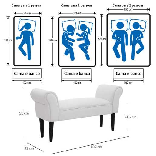 HOMCOM Banco de Pé de Cama Banco com Braços Curvados Estofado e Pés de Madeira para Dormitório Entrada Sala de Estar Carga Máxima 130kg 102x31x51cm Branco