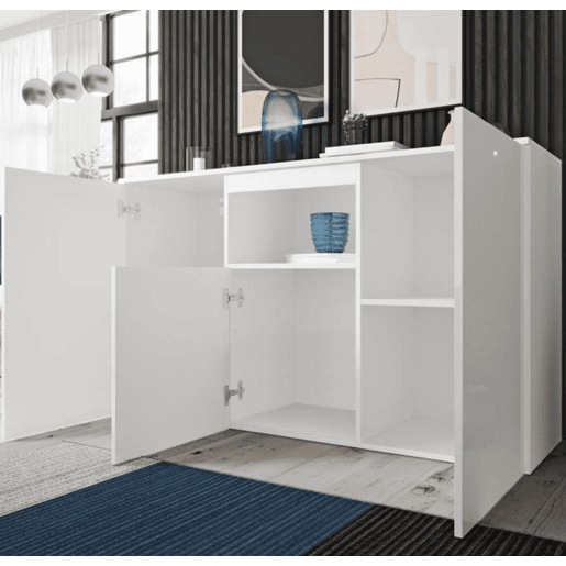 Aparador Sala de estar e jantar Branco 140x40x80 3 portas Nevada Muebles Bonitos
