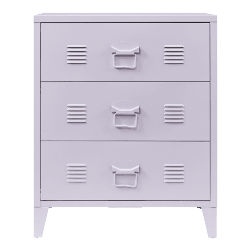 Armário metálico Hämeenlinna com 3 gavetas aço 60x40x72 cm Púrpura claro en.casa